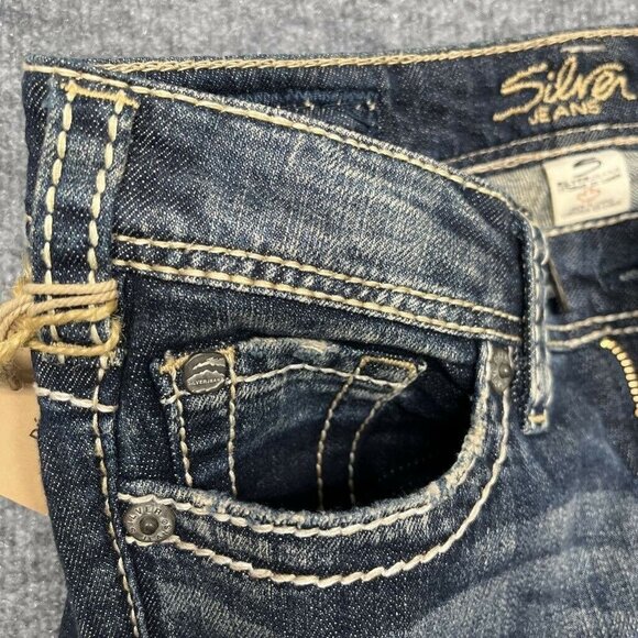Silver Jeans Tuesday Crop Womens 24 Blue Denim Distressed Whiskered Stretch New - Picture 5 of 12